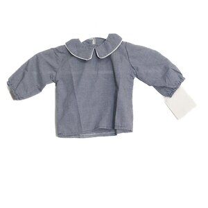 Vintage Navy Gingham Size 6M Toddler Blouse With Peter Pan Collar & Button Closu